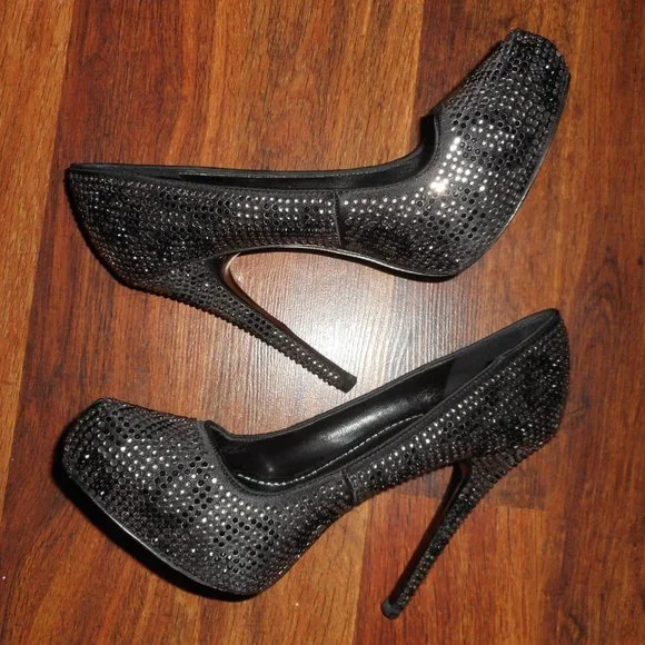 Report Signature Black leopard print jeweled pumps, 7.5 - Picture 4 of 7